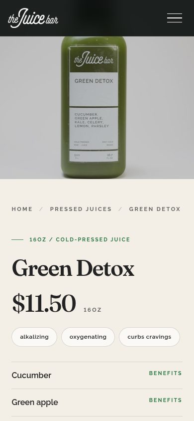 Green Detox item page on a phone