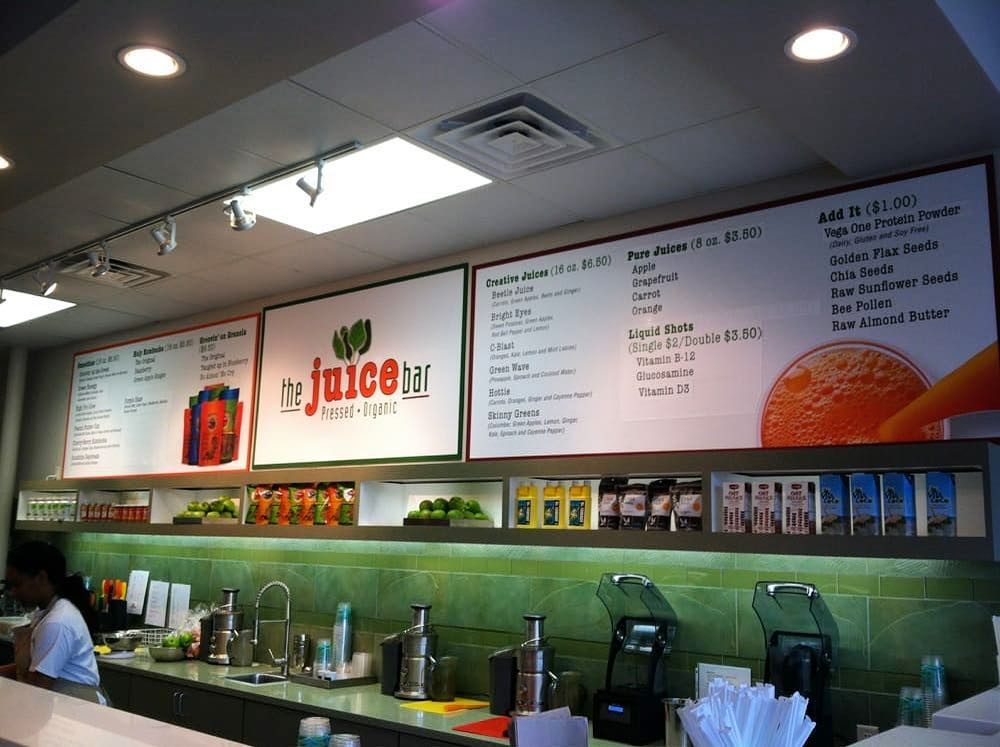 The Juice Bar counter and menu boards