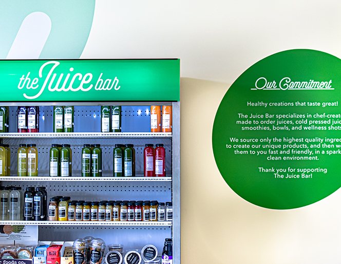 Grab-and-go shelf and the Our Commitment wall