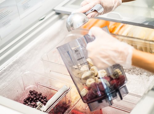 Fruit prep behind the counter